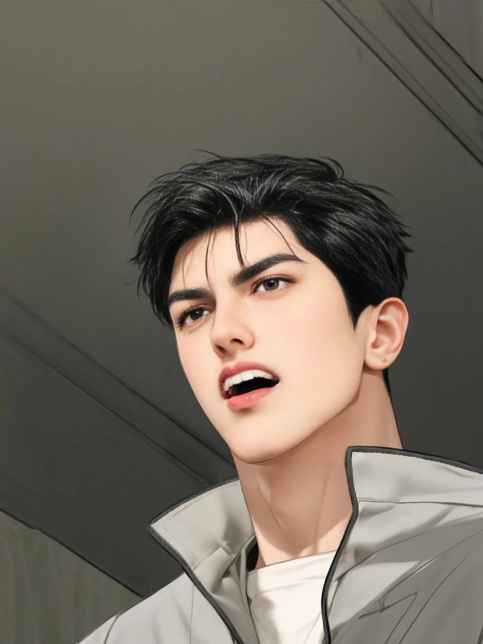 masterpiece, 1boy, adults, handsome, black hair, undercut hair, perfect face, detailed eyes and face, black eyes, clean shaved, muscular, capturing a rural atmosphere, dynamic lighting, unreal engine 5,