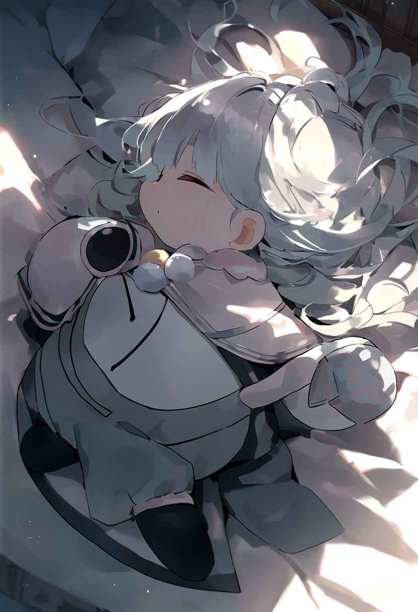 tirinha, cute and cute 1 year old lying on the floor of her room in a cute way,anime peito grande,com um gatinho dormindo ws,gerar receita,Aprimoramento de detalhes,8K,superfino,arte conceitual,Number art