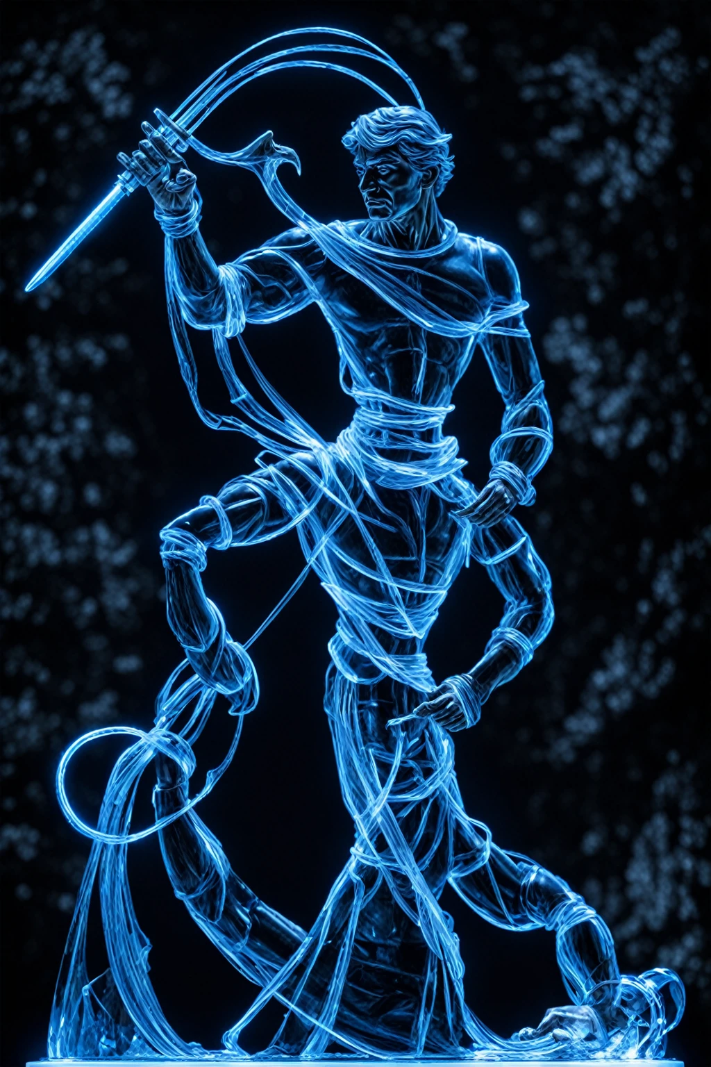 STATUE EPIQUE DE LA FAUCHEUSE EN CRYSTAL, REFLETE LES NEONS
