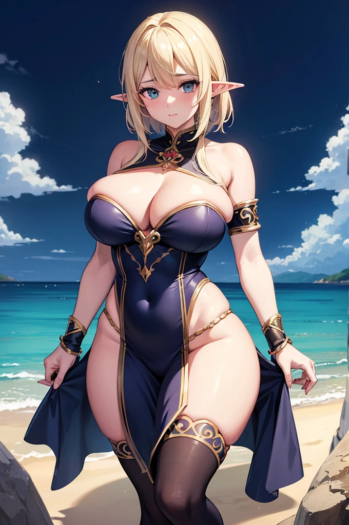 1grl, Arshes Nei (de Bastard!!), elf with curvy voluptuous body, seios gigantescos, (pele escura), longos cabelos roxos escuros, franja reta, olhos vermelhos carmesim, usa uma regata curta, exibindo seus seios enormes, cara bonita, perfect hands, no extra arms or legs, 4k resolution, fundo simples, filmado com Sony A7 IV para qualidade de imagem HD, detalhe intrincado, volumetric lighting