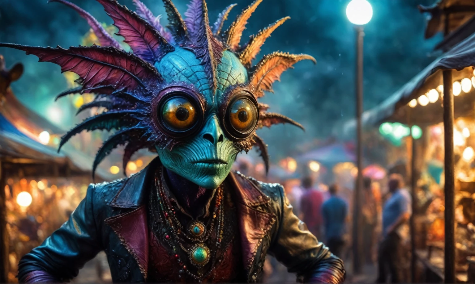 full-body-shot,niobium Manganite (The Alien Entity:Caribbean:0.5), wants eat,survival in Carnival Row,half-blode Pix,Cinematic,soft colors, Technicolor,natural skin textures, hyper realism, hyper detailed,Extremely detailed,High contrast,Masterpiece,Realistic,Ultra Detailed, intricate details,realistic humid leather,extremely intricate,Epic Realistic, cinematic style,irina yermolova,high contrast,HDR,extremely detailed, [deep night landscape],masterpiece,intricate details,faded,eyes extremely detailed, high detailed eyes,8k resolution,RAW,retina, Nikon Z9,complex background