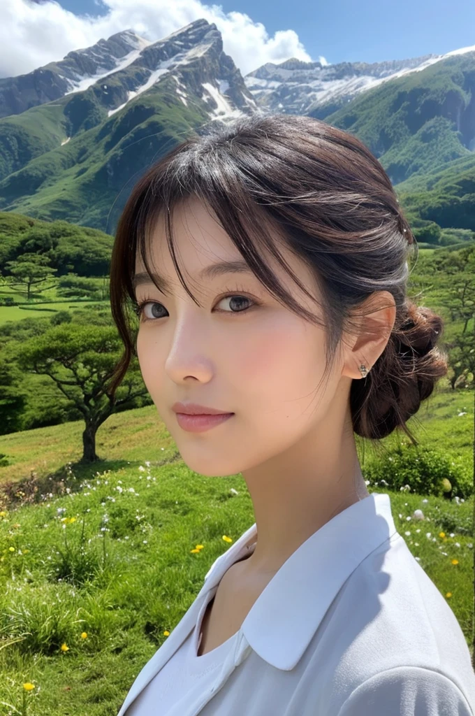 ((Highest quality)), ((masterpiece)), (detailed), Perfect Face,Japanese,landscape,Mature Woman,Upper Body,F Cup