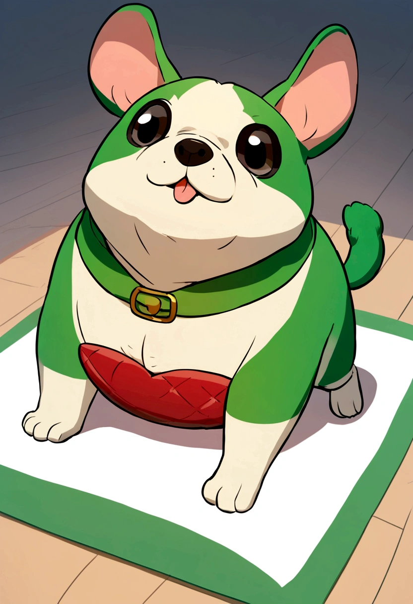 Cachorro brincando com uma bolinha verde