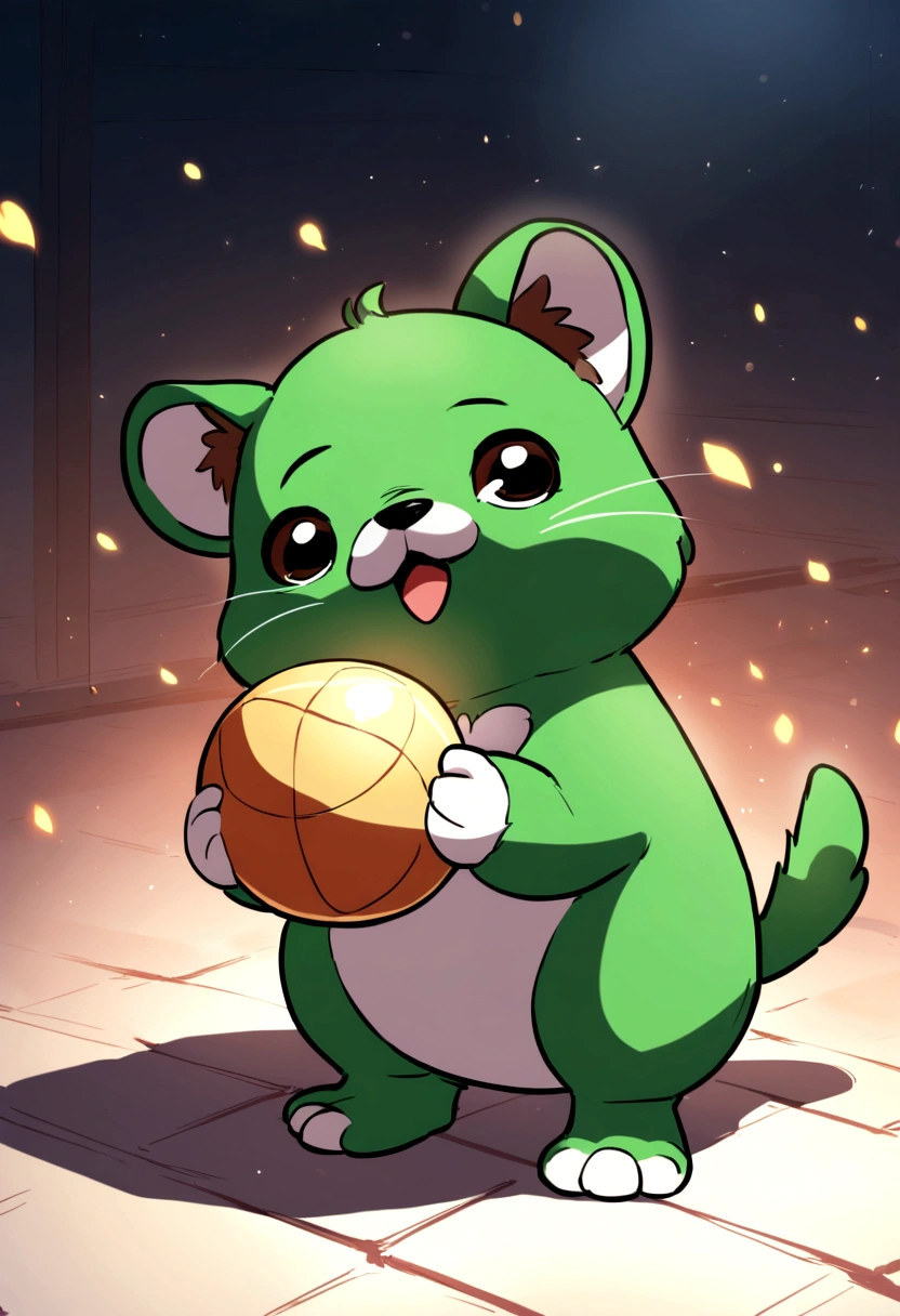 Cachorro brincando com uma bolinha verde