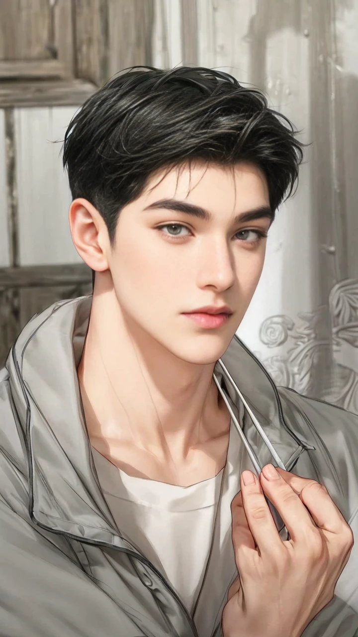 masterpiece, 1boy, adults, handsome, black hair, undercut hair, perfect face, detailed eyes and face, black eyes, clean shaved, muscular, capturing a rural atmosphere, dynamic lighting, unreal engine 5,