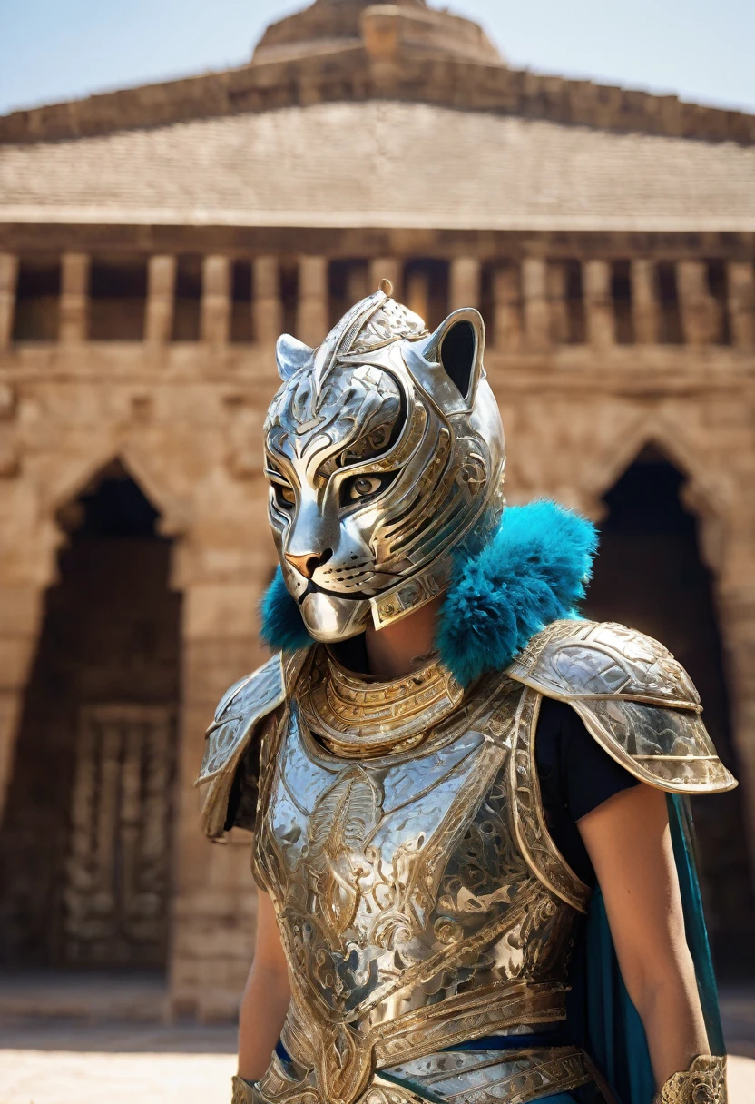 Here is the Portuguese translation:
((not a human, angry male snow leopard in epic egyptian armor,a worn-out hood with runes and a highly technological helmet)), (olhos brilhantes), foto crua, (landscape with a stunningly epic skyline of ancient valley and a temple), obra-prima, Nordic, , Melhor qualidade, dynamic position, ultra detalhado, Placas de metal, ferrugem, corpo inteiro, rastro de luz, dramatic lighting, tom vermelho, cabelo curto, Fotorrealista, Ultrarrealista, hiper-detalhado, analog style, soft lighting, espalhamento subsuperficial, Realista, Sombra pesada, obra-prima, Melhor qualidade, ultra Realista, 8K, alto detalhe, analog photography, foco suave, (Close-up de frente a frente)