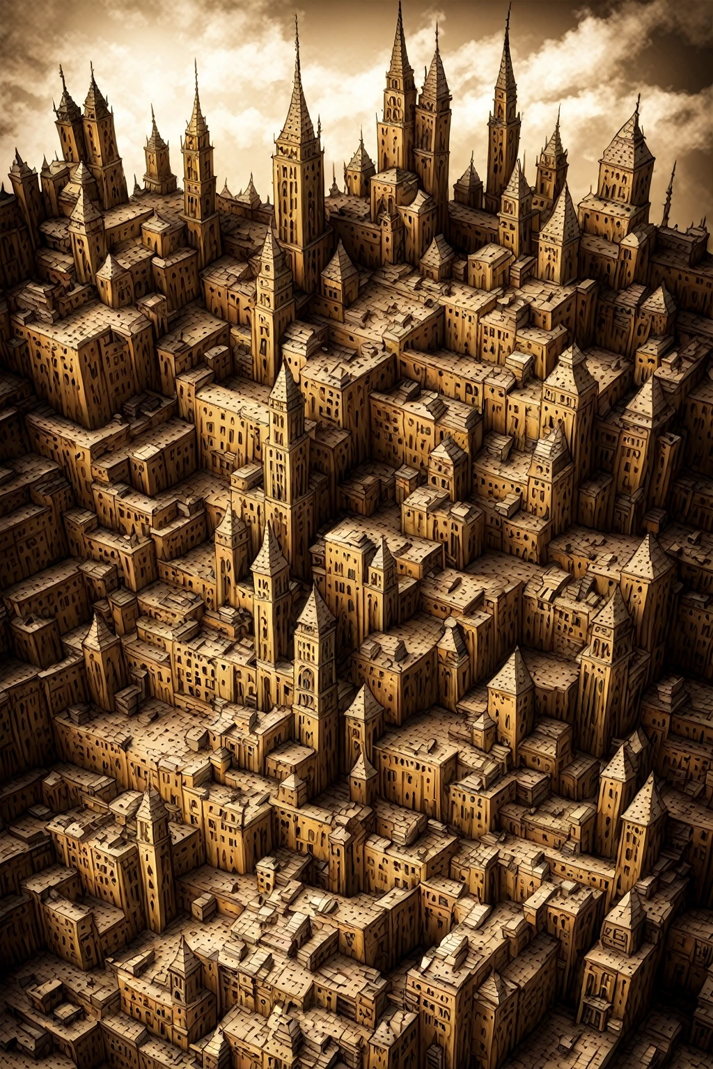 singe style dungeons & dragon old cardboard big city in the back ground weird ambiance , unusual city