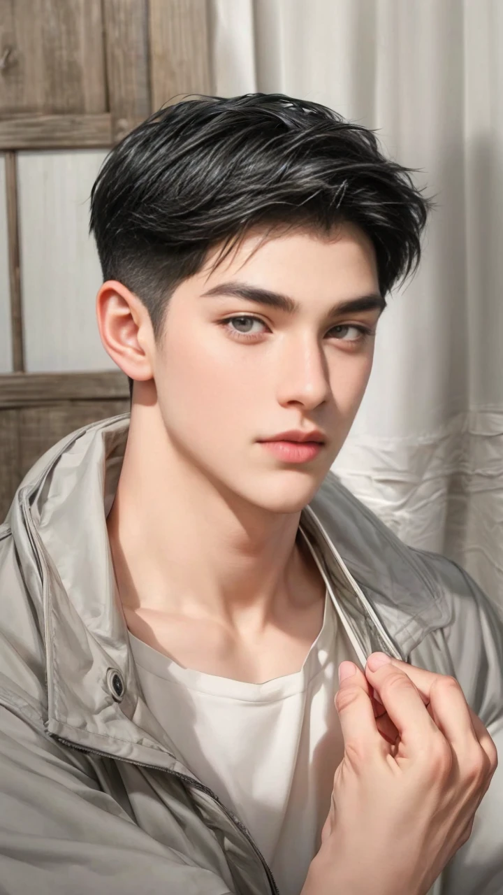 masterpiece, 1boy, adults, handsome, black hair, undercut hair, perfect face, detailed eyes and face, black eyes, clean shaved, muscular, capturing a rural atmosphere, dynamic lighting, unreal engine 5,