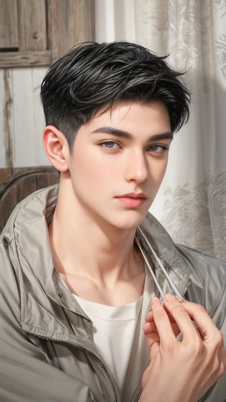 masterpiece, 1boy, adults, handsome, black hair, undercut hair, perfect face, detailed eyes and face, black eyes, clean shaved, muscular, capturing a rural atmosphere, dynamic lighting, unreal engine 5,