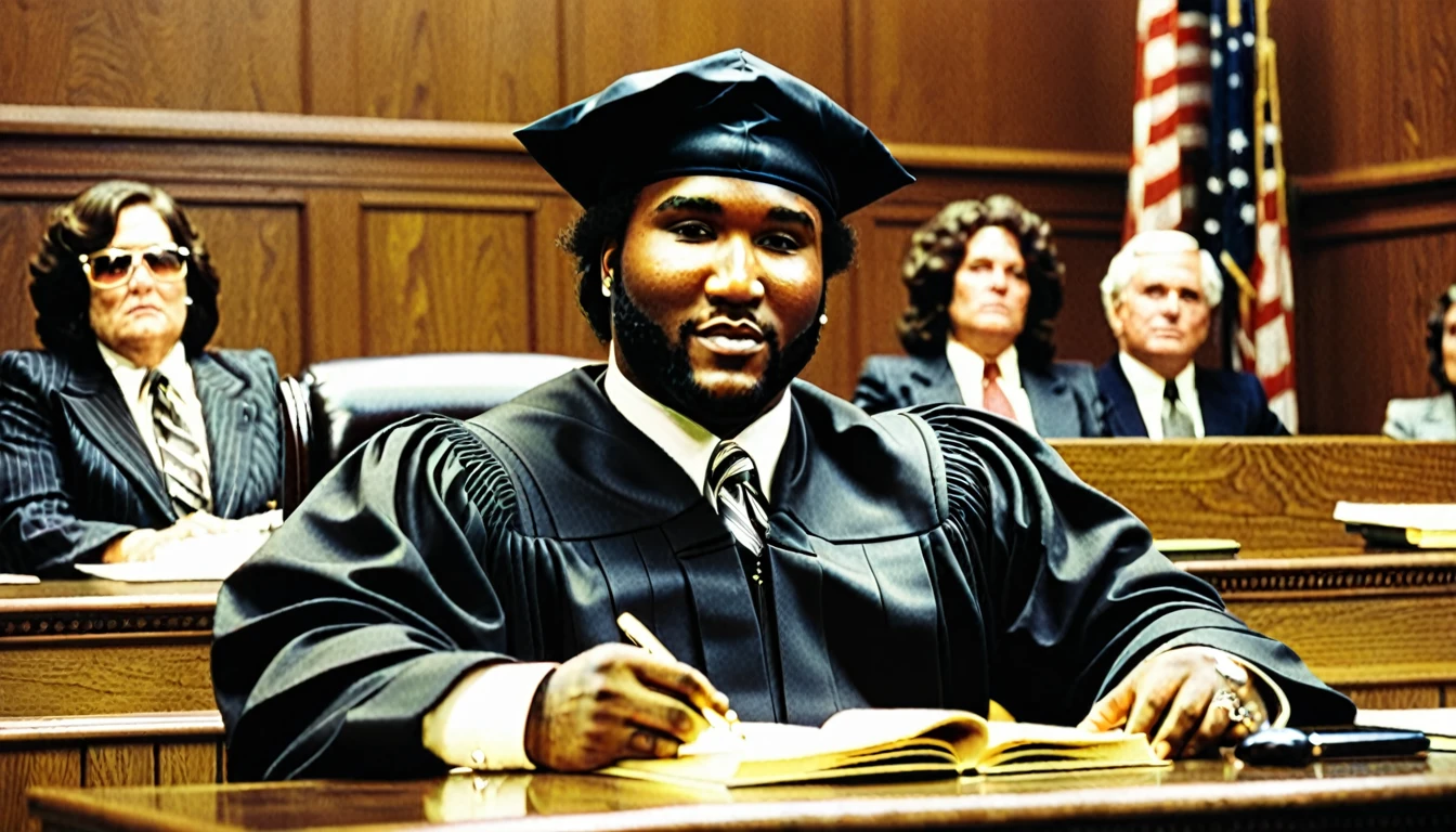 1970s photo of "Young Jeezy" dressed as a municipal judge, courtroom, cash,