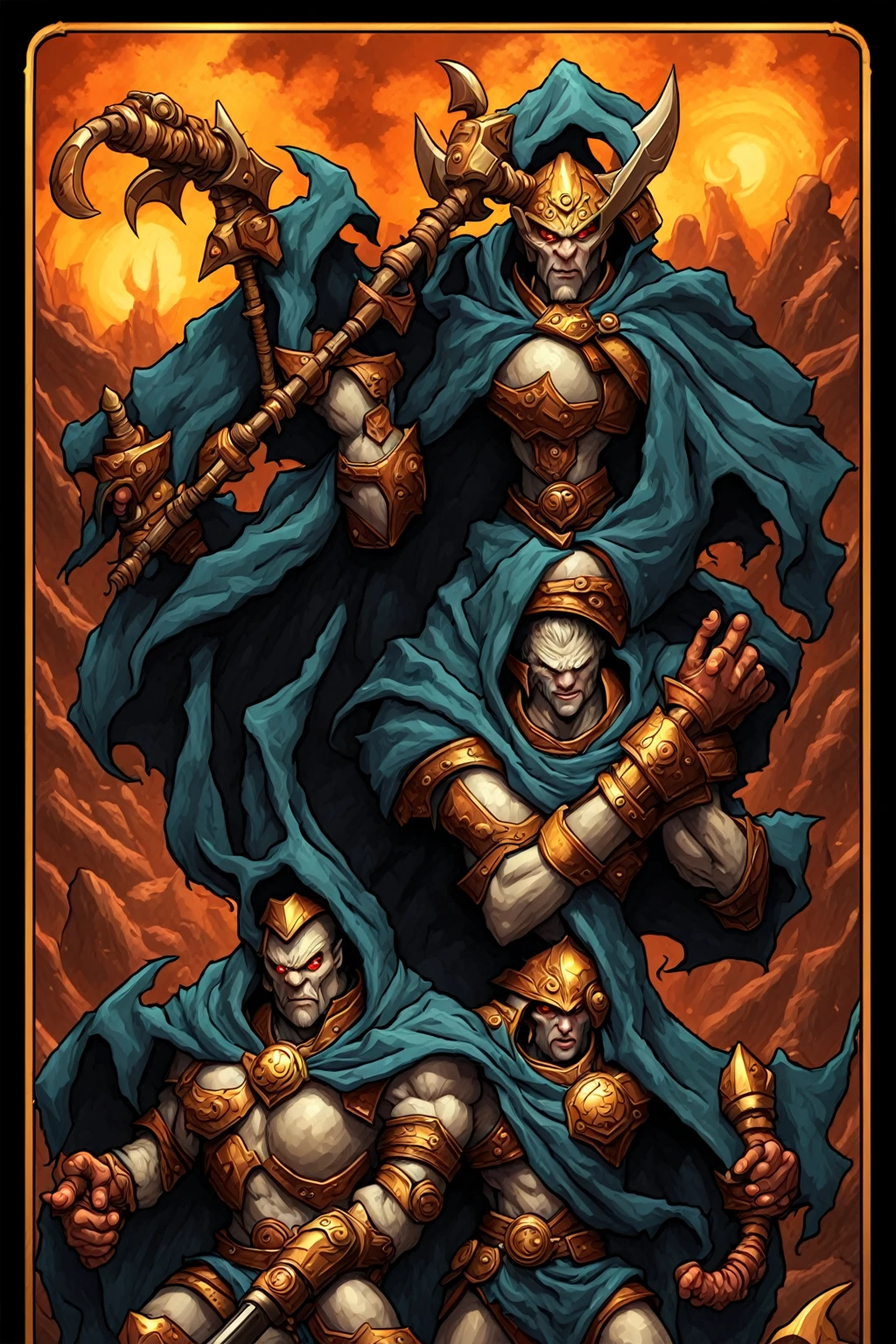 DOOM day, old heroic fantasy style, NFT cool character colloection , retro card game