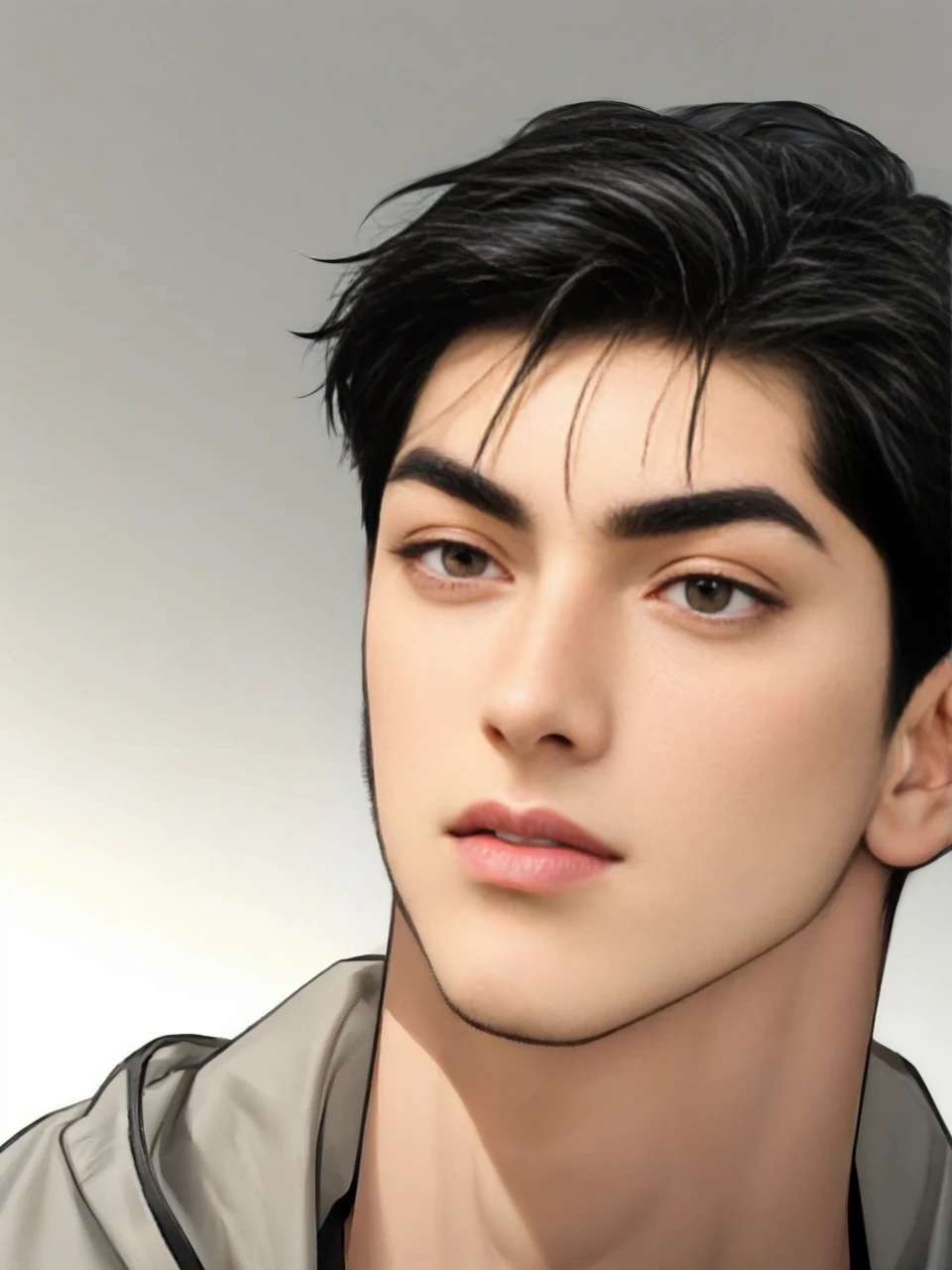 masterpiece, 1boy, adults, handsome, black hair, undercut hair, perfect face, detailed eyes and face, black eyes, clean shaved, muscular, capturing a rural atmosphere, dynamic lighting, unreal engine 5,