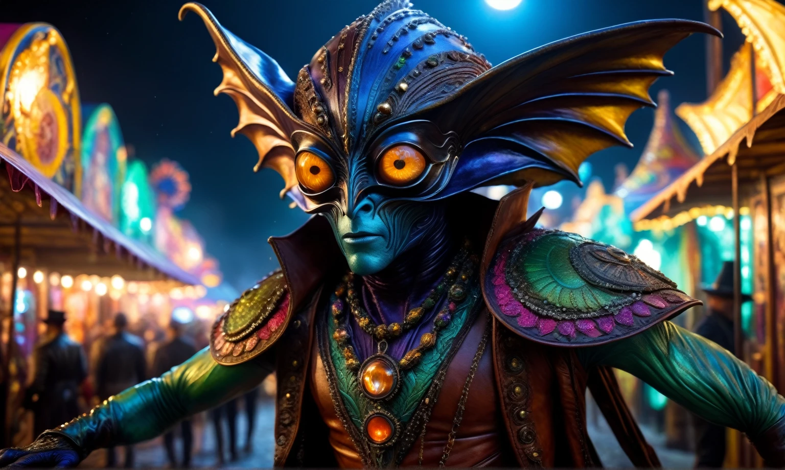 full-body-shot,niobium Manganite (The Alien Entity:Caribbean:0.5), wants eat,survival in Carnival Row,half-blode Pix,Cinematic,soft colors, Technicolor,natural skin textures, hyper realism, hyper detailed,Extremely detailed,High contrast,Masterpiece,Realistic,Ultra Detailed, intricate details,realistic humid leather,extremely intricate,Epic Realistic, cinematic style,irina yermolova,high contrast,HDR,extremely detailed, [deep night landscape],masterpiece,intricate details,faded,eyes extremely detailed, high detailed eyes,8k resolution,RAW,retina, Nikon Z9,complex background