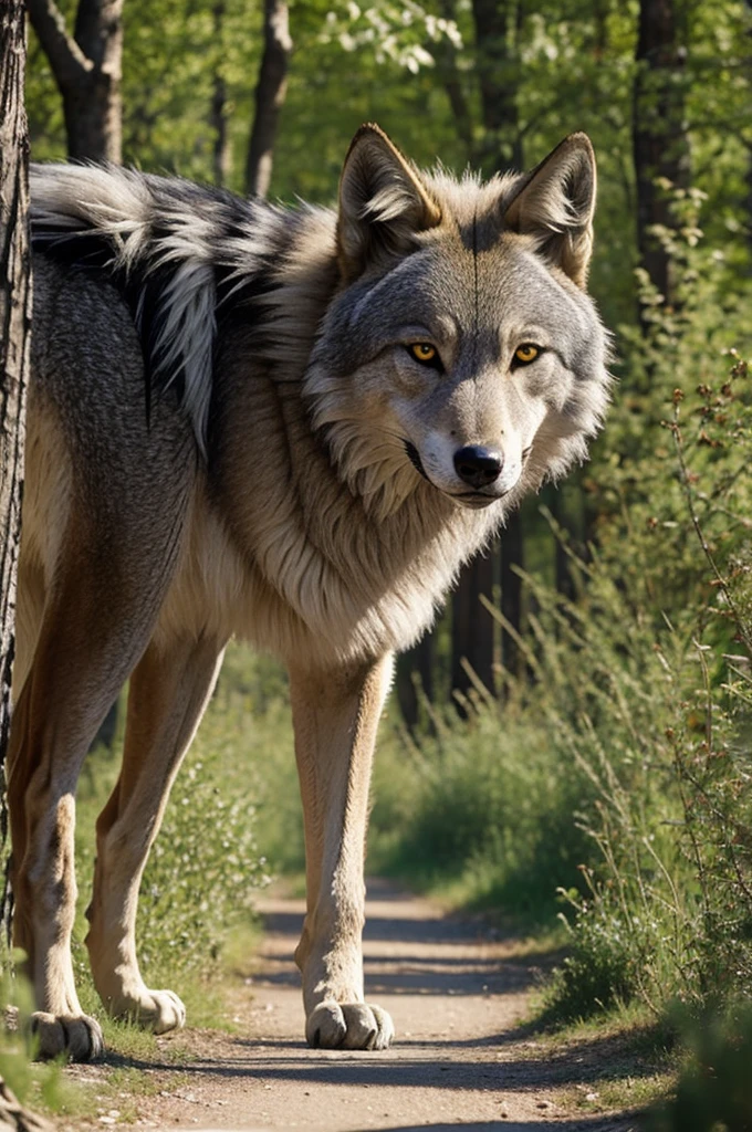 Loup garou traversant une route