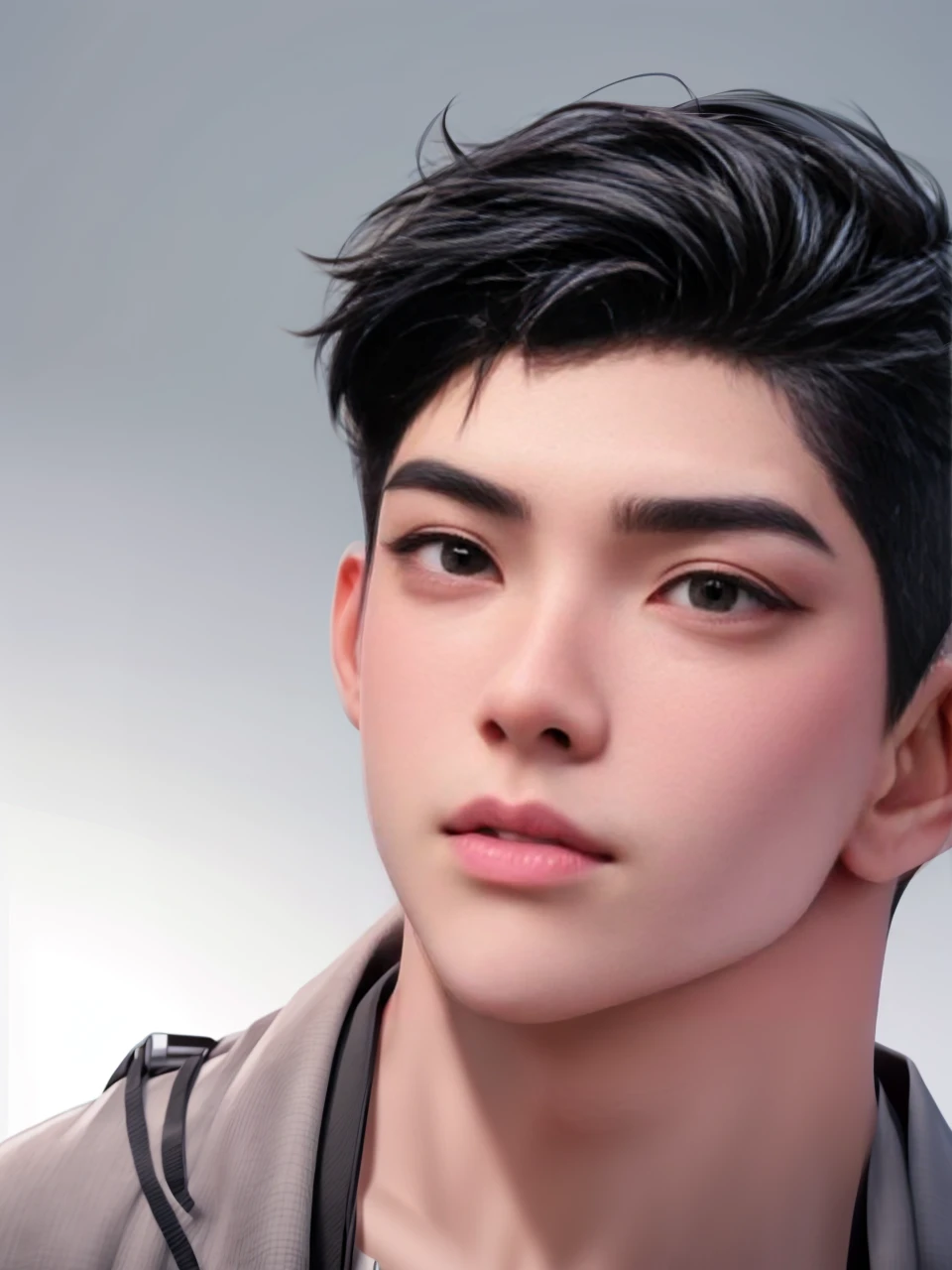 masterpiece, 1boy, adults, handsome, black hair, undercut hair, perfect face, detailed eyes and face, black eyes, clean shaved, muscular, capturing a rural atmosphere, dynamic lighting, unreal engine 5,