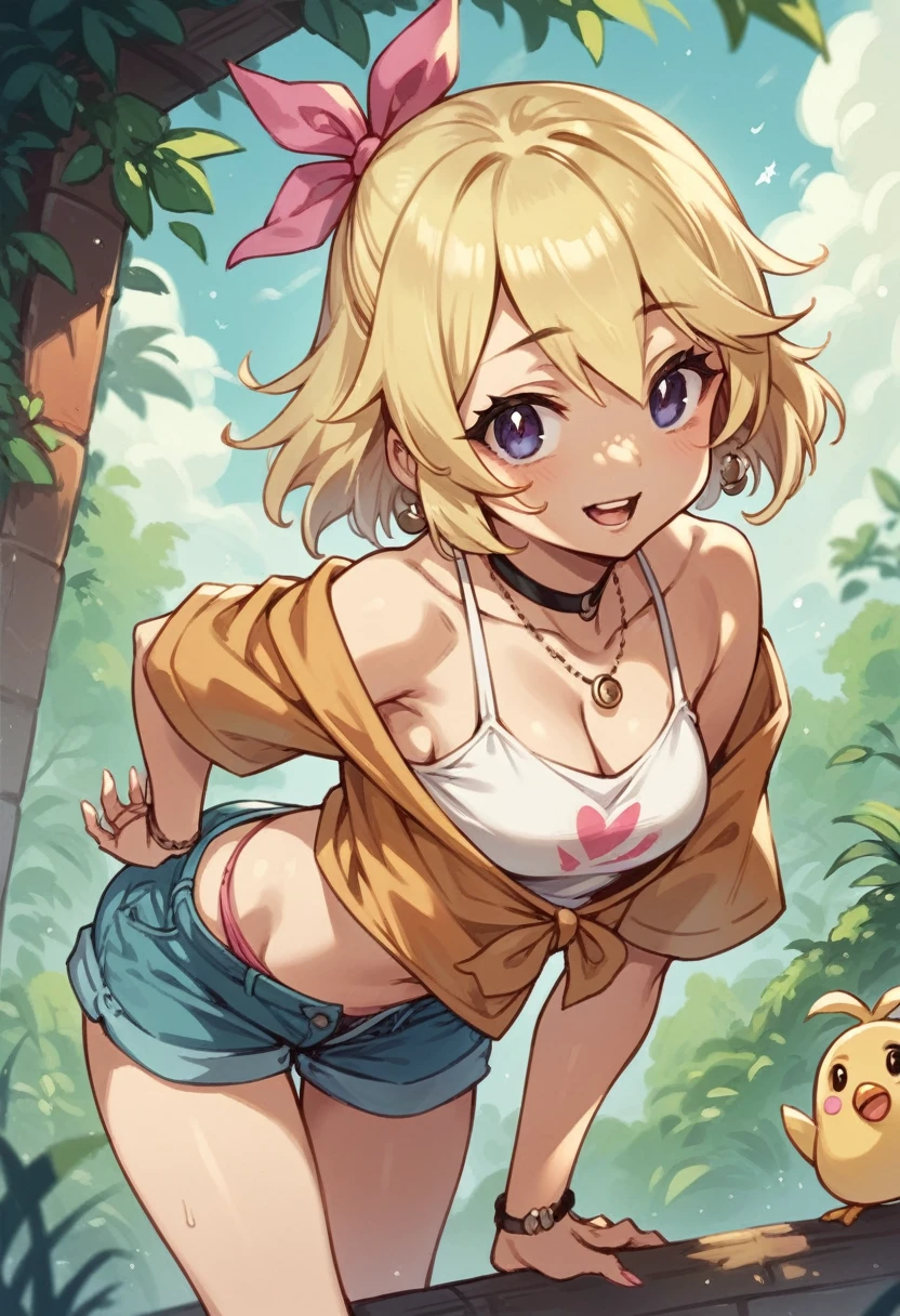 (masterpiece, best quality, high resolution: 1.4), 1girl, woman, butterfly star, horn tiara, covering with her hand, looking at the viewer, pink bikini, micro bikini, topless, in public, embarrassed, walking in public, ashamed, people looking, ((topless)), (grabbing her breasts: 1.5),