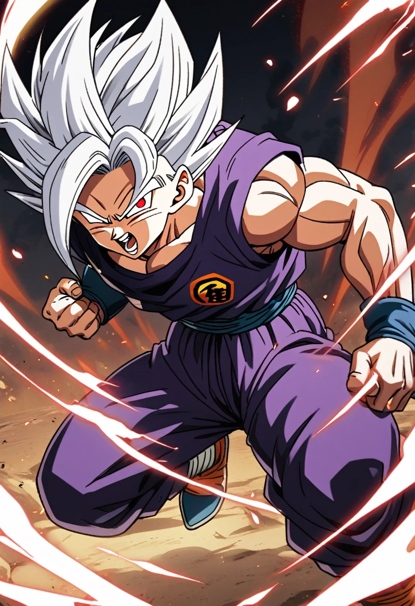 Gohan from Dragon Ball Super , white hair , red eyes , form, Beast Gohan, 1male, 1man, 1men,