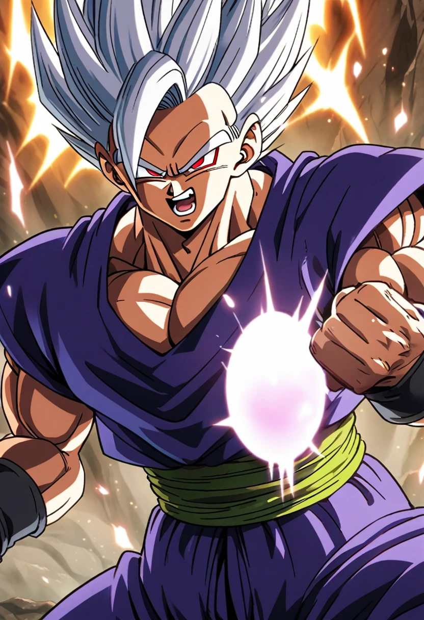 Gohan from Dragon Ball Super , white hair , red eyes , form, Beast Gohan, 1male, 1man, 1men,