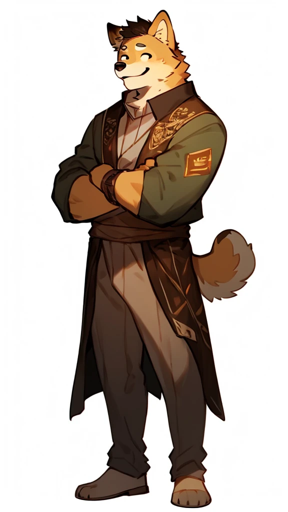 By bebebebebe, by lostgoose, by goonie-san, solo, standing, masculino, shiba inu, delgada , hair, smiling, happy,  rey sabio, ropa de la realeza full body referencia 