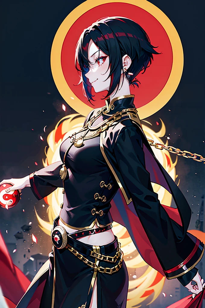 (high-quality, breathtaking),(expressive eyes, perfect face) ((1boy)), male, solo, young adult, black hair, yellow eyes, (short spiky hairstyles) short hair length, (dark skin), soft serious expression, Archer profession, thief attire, cargo pants, lots of belts, Black leather armor, cloak and dagger, environment background, fantasy clothing, fantasy attire, DnD rogue Class, half body, black and brown clothing palette, ((tan skin color)), rogue, leather arm guards, fantasy, (big Stigmata), character focus, ((black light)),((dark lighting)), cinematic lighting ,(darkness), (concept art), (glowing eyes), high resolution, extremely detailed CG unity 8k wallpaper, ((masterpiece)), ((top-quality)), (beautiful illustration), ((an extremely delicate and beautiful)), (masterpiece, Best quality, ultra high resolution), glowing yellow eyes, Luminous_eyes, ultra detailed eyes, Beautiful and detailed face, detailed eyes, (Centered, torso), (wide shot:0.9), facing the viewer, Eye level, ((fully clothed))