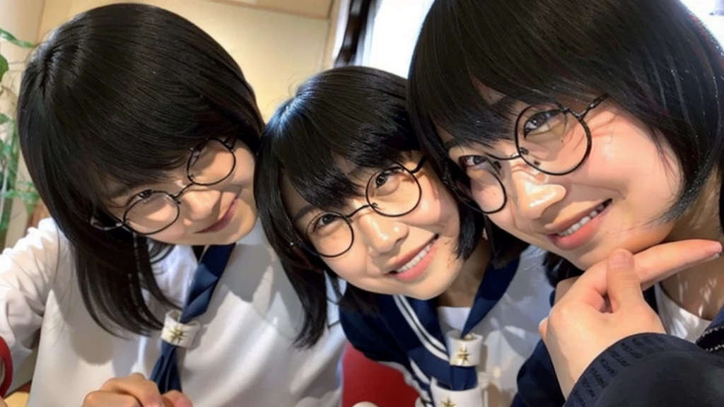 Suzuka takes a selfie with a man with his bangs down