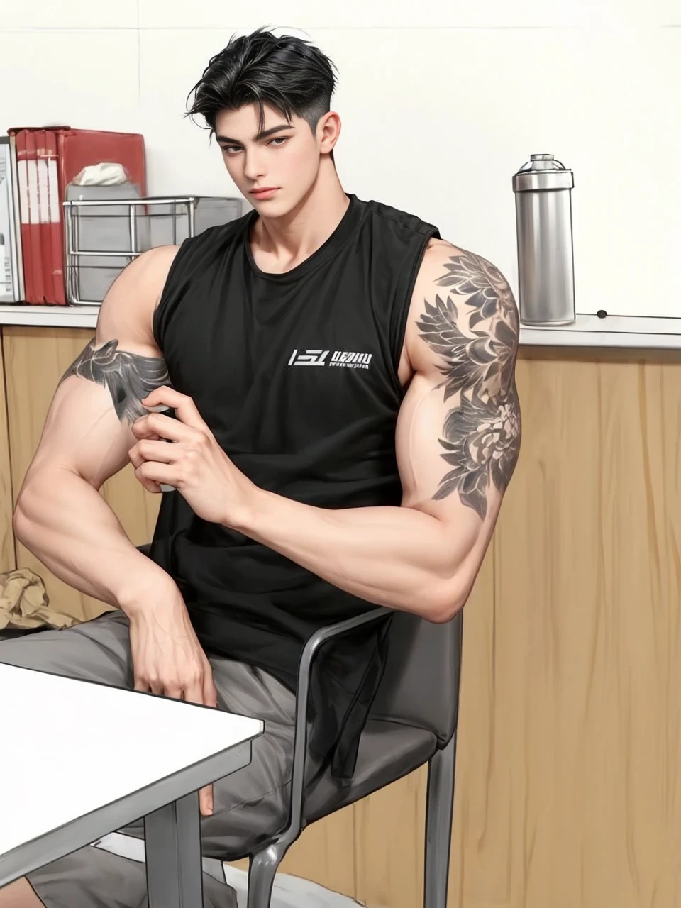masterpiece, 1boy, adults, handsome, black hair, undercut hair, perfect face, detailed eyes and face, black eyes, clean shaved, muscular, capturing a rural atmosphere, dynamic lighting, unreal engine 5,