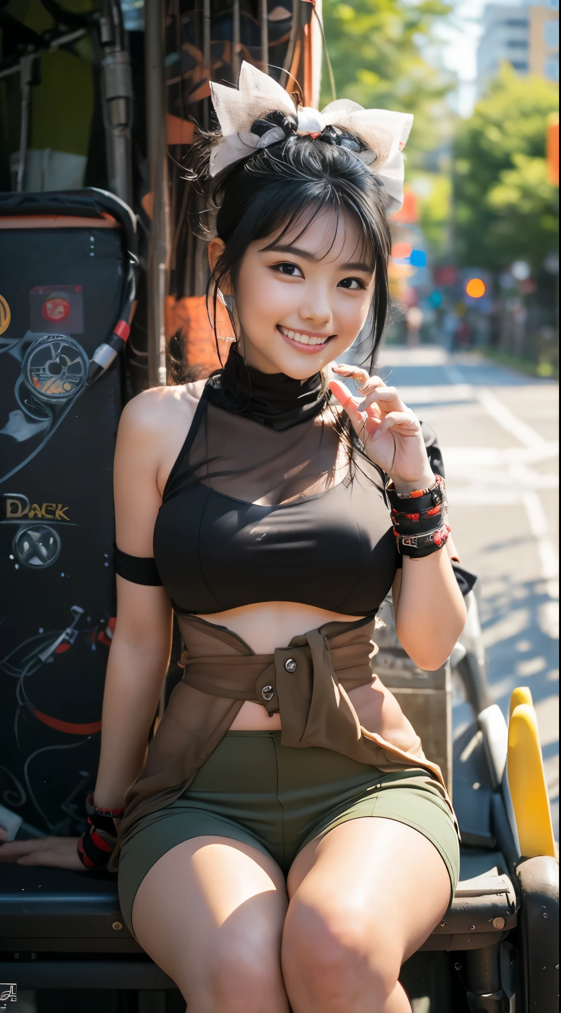 (8k、Raw photography、Highest quality、masterpiece:1.2),(Black Hair、Dark Eyes:1.9),(:1.6)、View your viewers,Viewed from the front,White skin,(:1.3)、(Tight waist:1.6)、(Clothes that accentuate the shape of the breasts:1.0)、(Big Breasts :1.3)、Slim figure、Ultra-high resolution,beautiful,beautiful fece,(One person、No background:1.9),Full Body,Japanese women,(reality的:1.37)、Photon Mapping,reality、(-faced and cute: 1.4)、(Cute Smile: 1.8)、(Round face: 1.8)、Radio City、Physically Based Rendering、Depth of field rally background、photograph, (:1.8),(:1.6)、Great quality