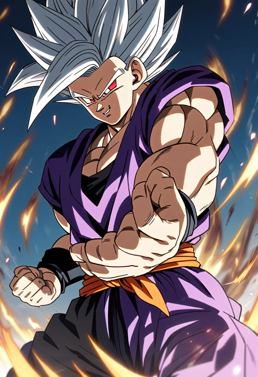 Gohan from Dragon Ball Super , white hair , red eyes , form, Beast Gohan, 1male, 1man, 1men, 