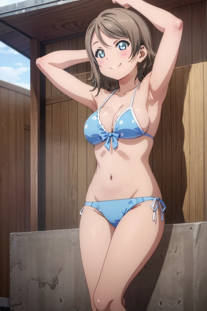 (((pixel-perfect, detail-perfect))), solo, 1girl, you watanabe, eyes azzur, smile, bikini, sauna, armpit, big filesize, ultra High Qality