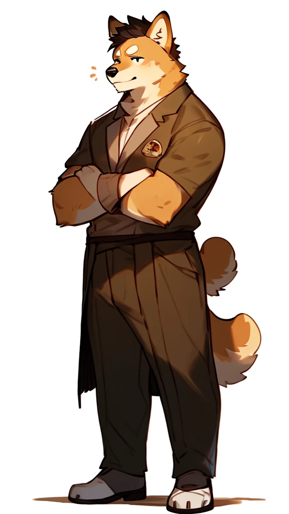 By bebebebebe, by lostgoose, by goonie-san, solo, standing, masculino, shiba inu, delgada , hair, poker face ,  rey sabio, ropa de la realeza full body referencia 