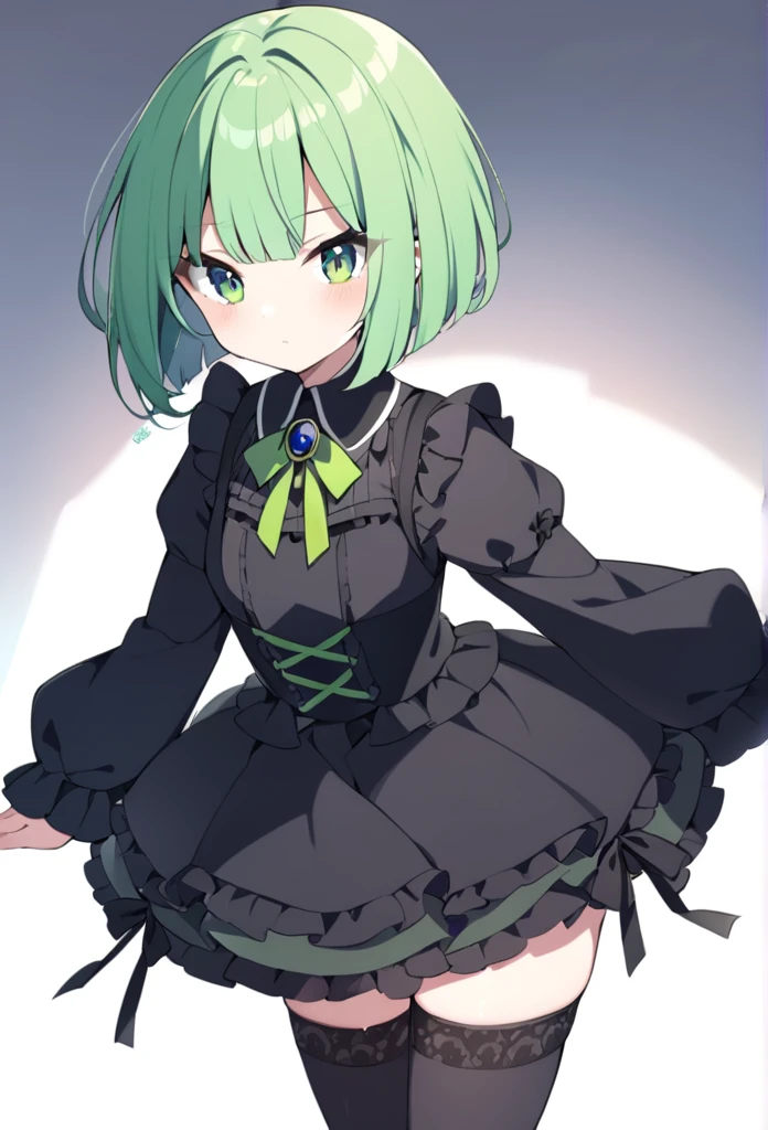 1 girl, cute, young, green hair, bob haircut, green eyes, gothic ta, thigh high, {{{{{{{{excessive cum}}}}}}}}, bukkake,