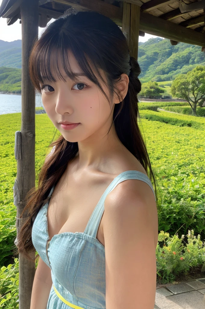 ((Highest quality)), ((masterpiece)), (detailed),Perfect Face,Japanese,landscape,Beauty,Small cleavage