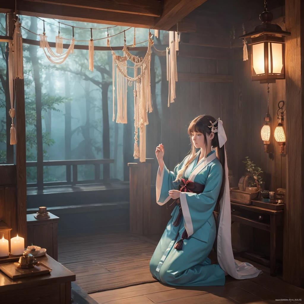 (One girl:1.3),alone,__Body parts__,, Official Art, unity 8k wallpaper, Super detailed, beautiful and aesthetic, beautiful, masterpiece, Highest quality,A fantastic atmosphere, Calm palette, Calm mood, Soft Shading,, Shrine maiden, incantation, Amulet Familiar, Shrine maidenの務め,