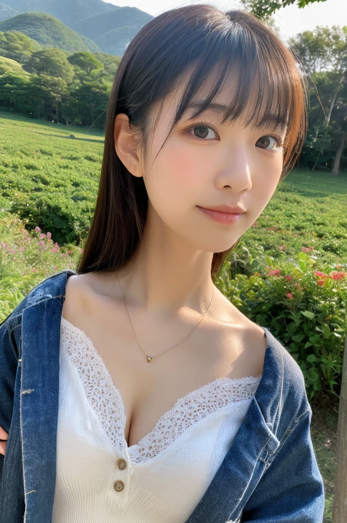 ((Highest quality)), ((masterpiece)), (detailed),Perfect Face,Japanese,landscape,Beauty,Small cleavage