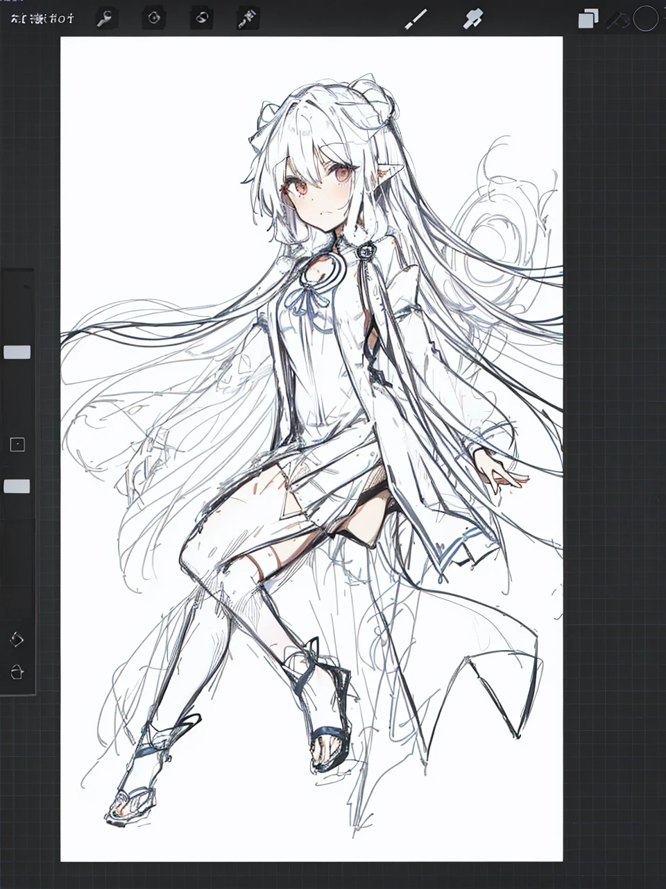 miko dress,big chest,white hair,full body