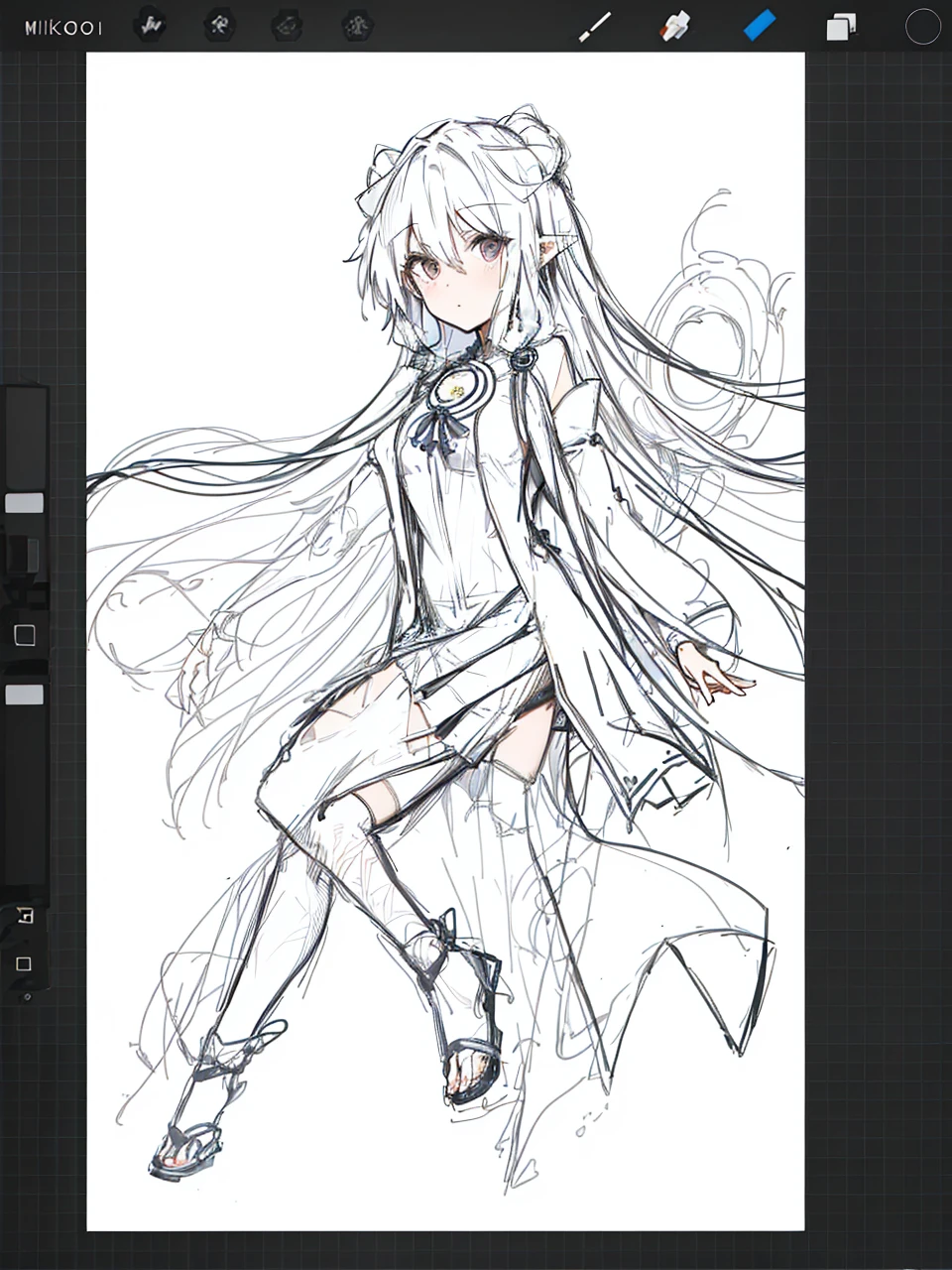 miko dress,big chest,white hair,full body