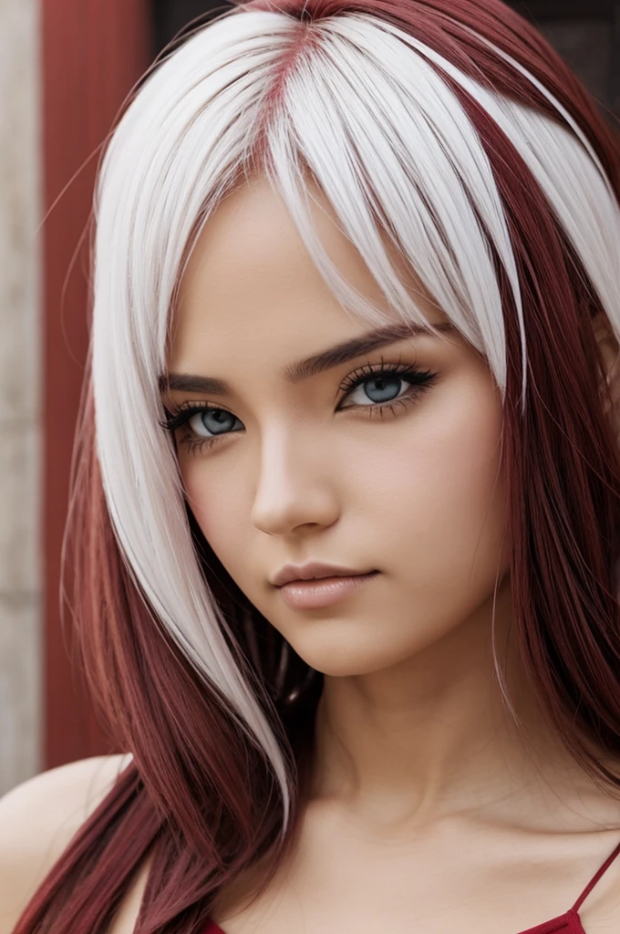 Mujer de pelo color blanco ,ojos color rojo vino, Boku no hiro design style