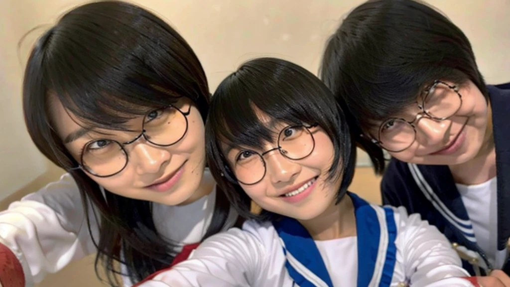 Suzuka takes a selfie with a man with his bangs down