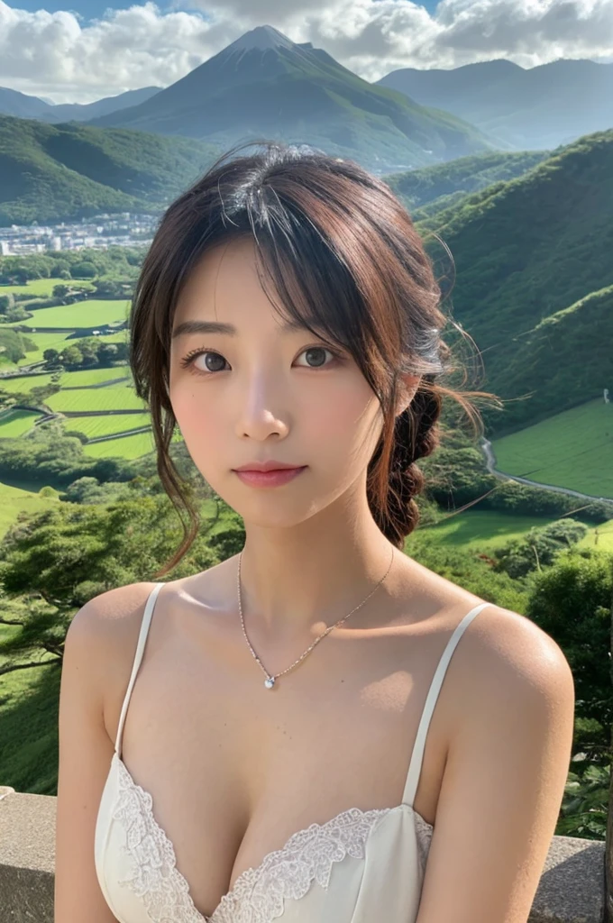 ((Highest quality)), ((masterpiece)), (detailed),Perfect Face,Japanese,landscape,Beauty,Small cleavage