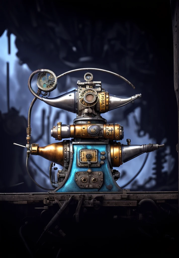 (foto_(Medio):1.2), (frente al espectador:1.1), (fotorealistic:1.2), Hyper realistic, fotorealism, golpes, blue eyes, amigable, Eyelashes, steampunk, mountain background of workshop and industry tools and pipes, symmetry, profundidad de campo, 8k, efectos visuales, HDR, RTX, fondo desenfocado
