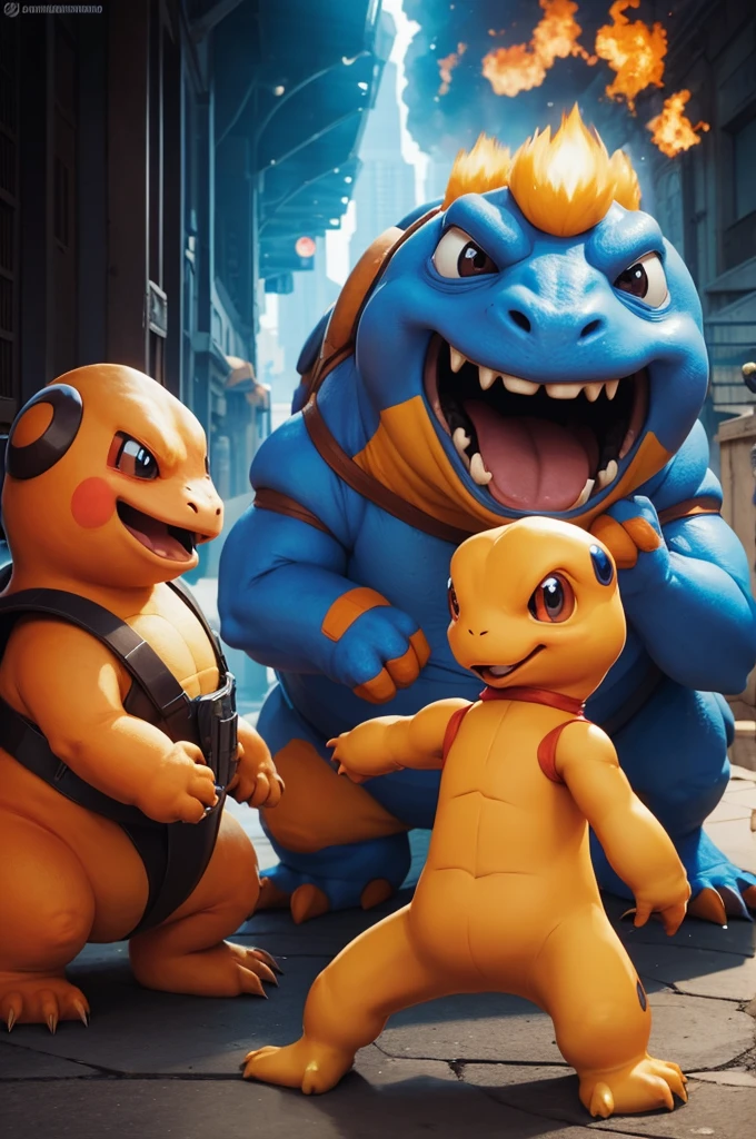 Machoke(Pokémon)、muscle、かいりきPokémon、Big nipples、naked、下半身もnaked、A huge penis as big as a body、Beach、Ocean、erection、Large glans、a lot of semen and sweat、steam、anime、Sweaty smell、Pikachu kisses Machoke