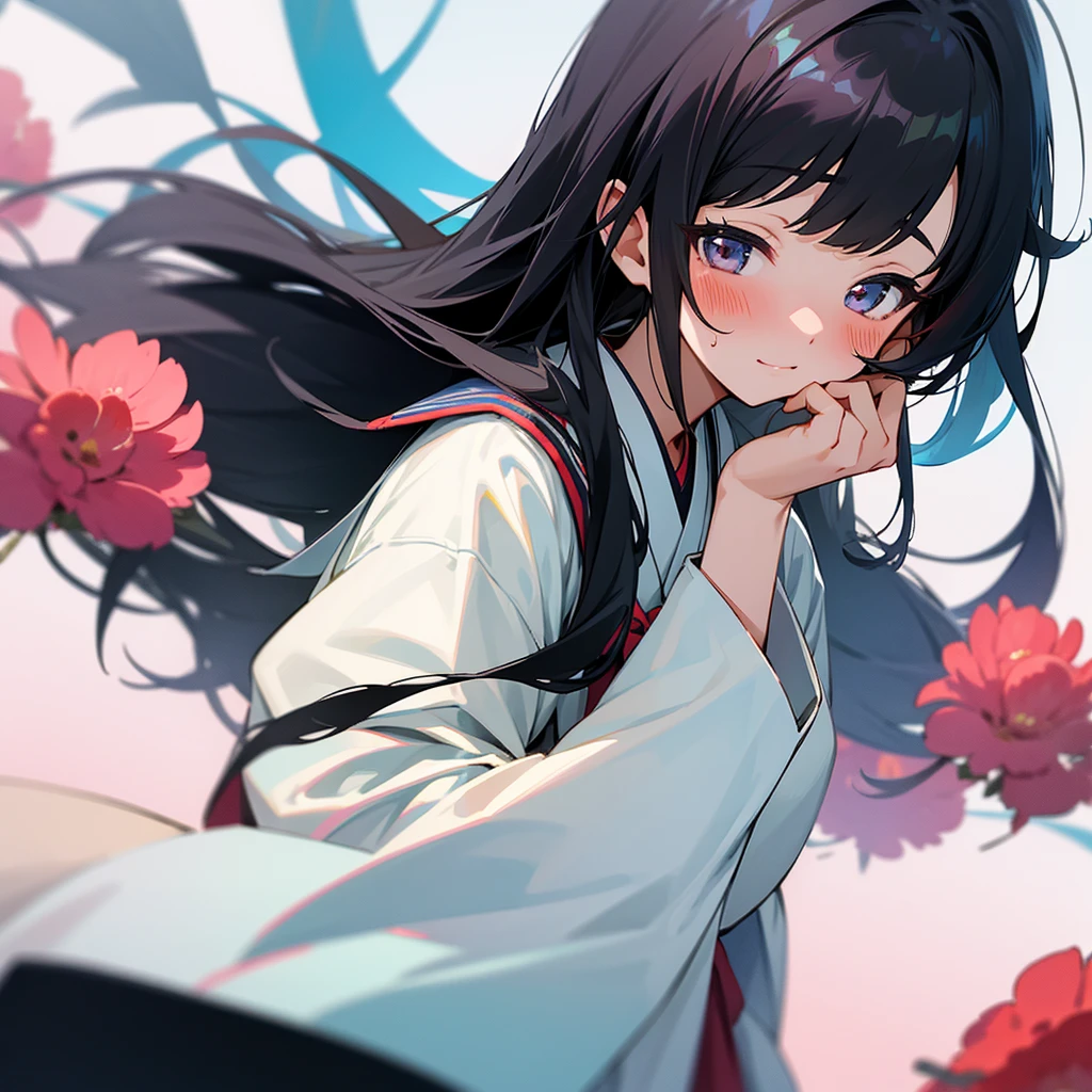 Japanese Girls、Black Hair、Long Hair、wearing student uniform,Blushing、School、One person