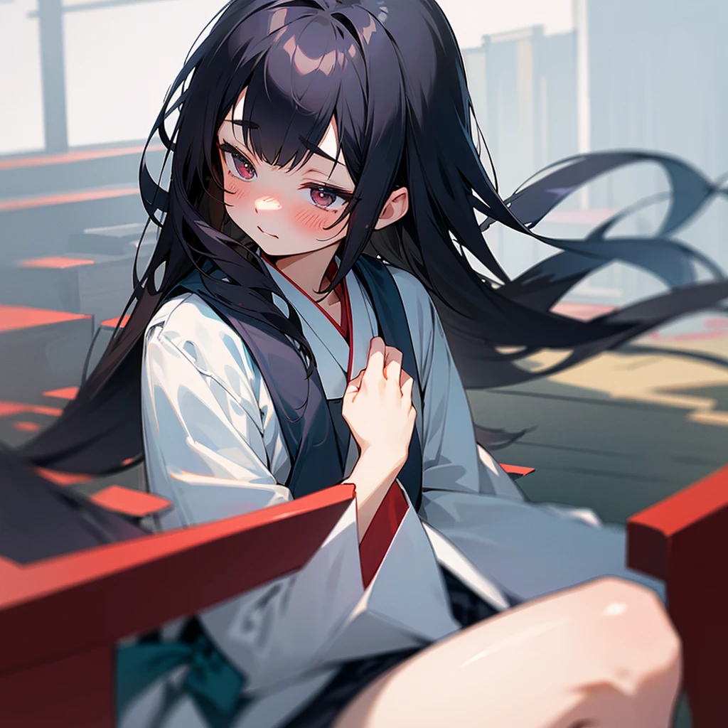 Japanese Girls、Black Hair、Long Hair、wearing student uniform,Blushing、School、One person