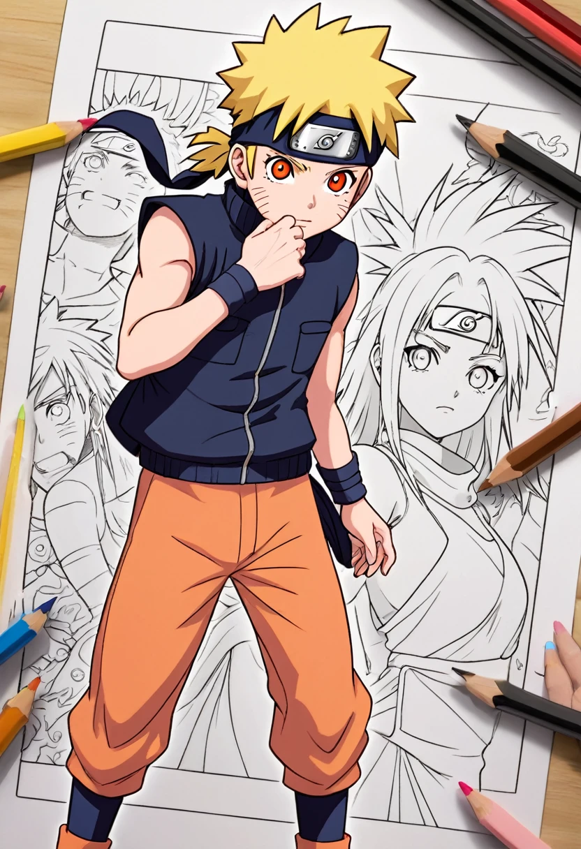 Make naruto with high resolution and coloring book style