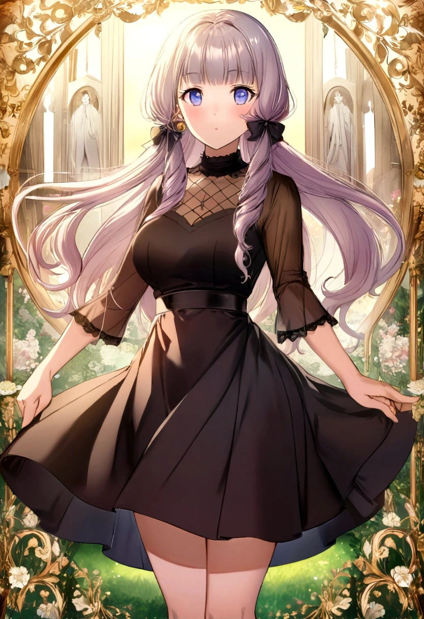  anime with long hair and a black dress posing for a picture, Sayori, visual de anime de uma linda garota, estilo de arte anime moe, loli dstido, Menina anialsog a black dress, pretty Menina anime, (Manime), cute Menime, waifu de animeem um lindo vestido, attractive  anime, beautiful  anime, also, arte cg de anime suave