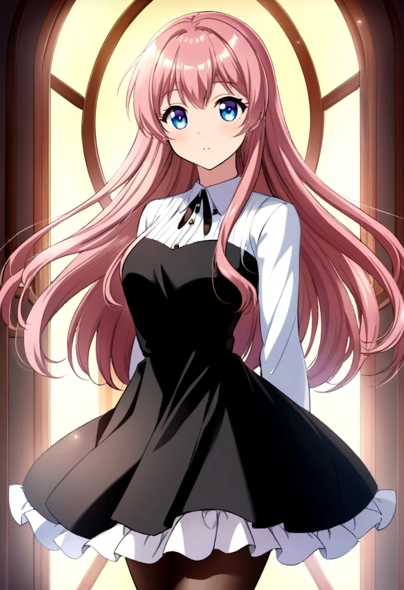 Menina anime with long hair and a black dress posing for a picture, Sayori, visual de anime de uma linda garota, estilo de arte anime moe, loli de vestido, Menina anime weaalsog a black dress, pretty Menina anime, (Menina anime), cute Menina anime, waifu de anime fofo em um lindo vestido, attractive  anime, beautiful  anime, also, arte cg de anime suave