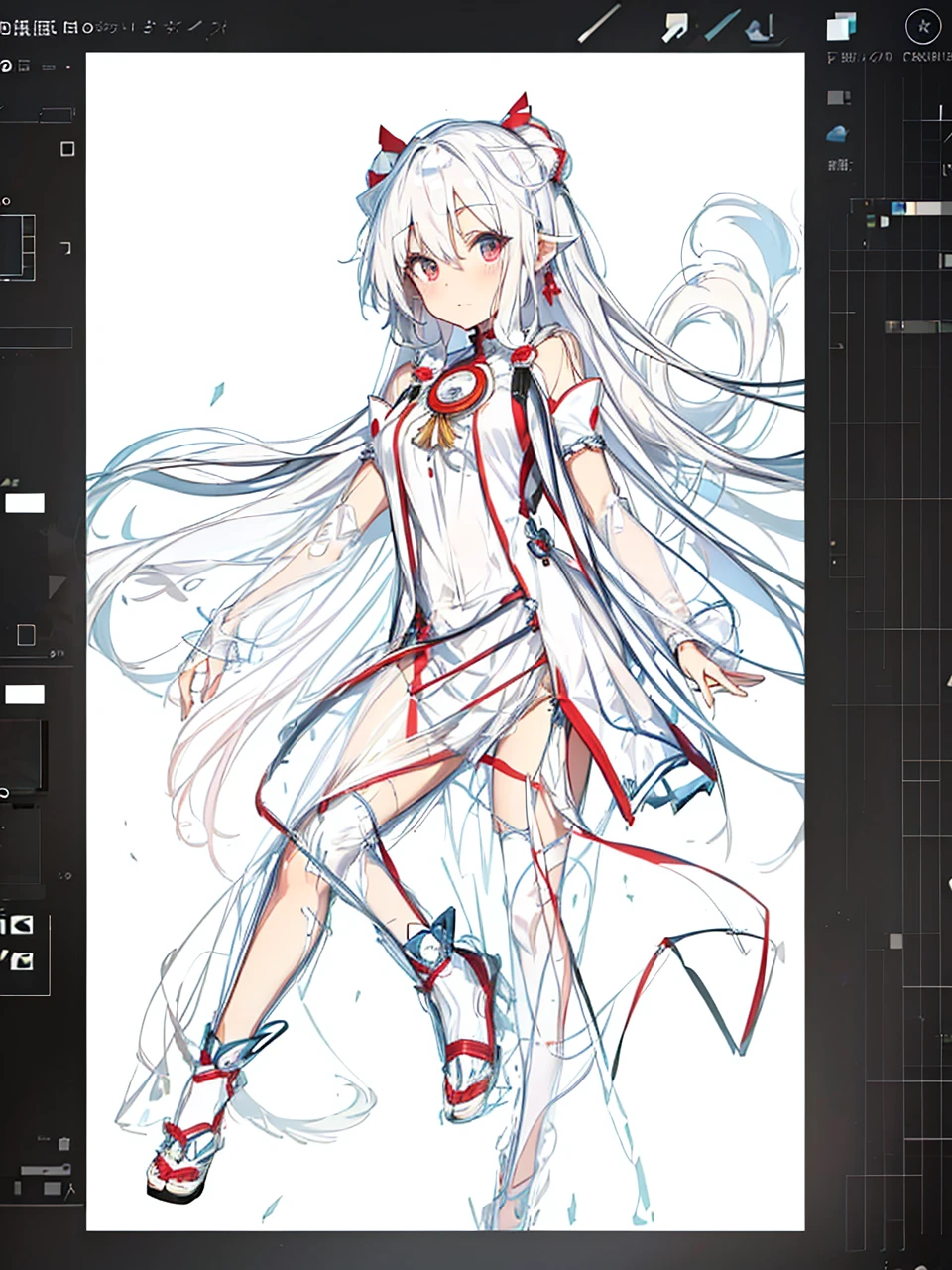 miko dress,big chest,white hair,full body