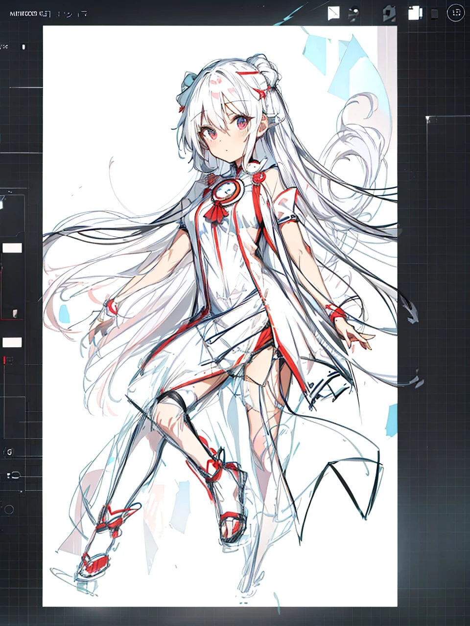 miko dress,big chest,white hair,full body