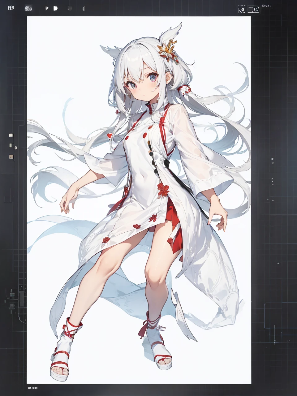 miko dress,big chest,white hair,full body