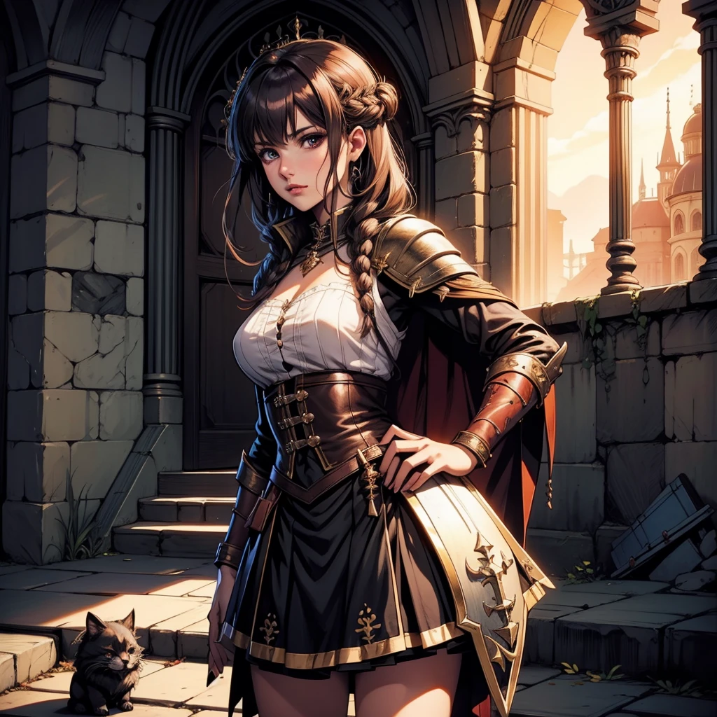 最high quality、high quality、Robe/Skirt、8Old Adventurer、Climb the stairs of the underground dungeon、Equipped with a dagger and a leather shield、dim